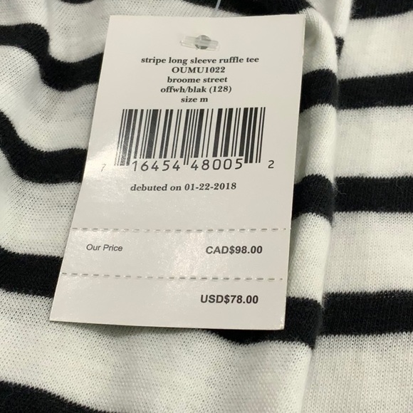 Kate Spade Broome Street Black and White Stripe Long Sleeve Ruffle Tee B10 - Picture 5 of 8